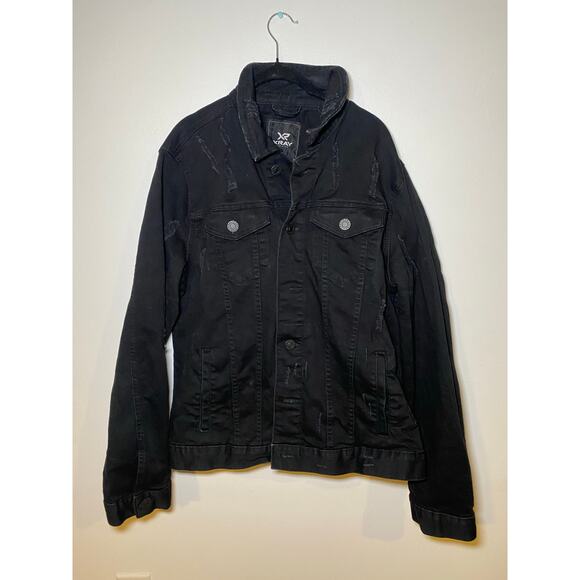 XRAY JEANS Men’s black denim Distressed jacket SZ XL - Picture 1 of 7